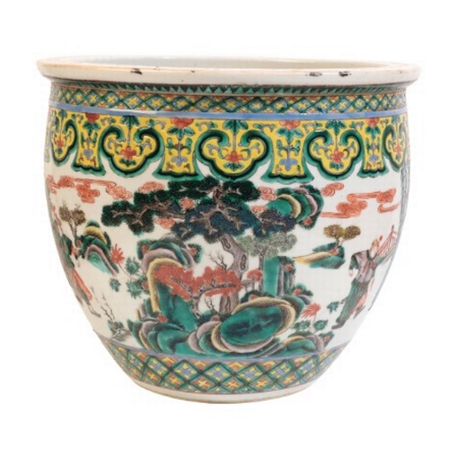 357 - A CHINESE FAMILLE VERTE FISH BOWL

bearing a four character Kangxi mark to the base, probably 19th c... 