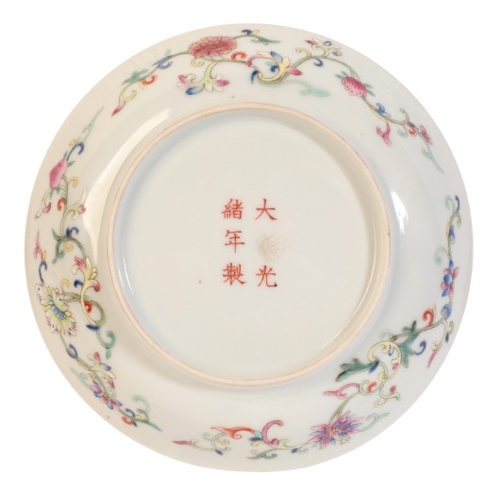 366 - A CHINESE PORCELAIN FAMILLE ROSE PLATE

bearing a six character Guangxu mark to the base with one ch... 