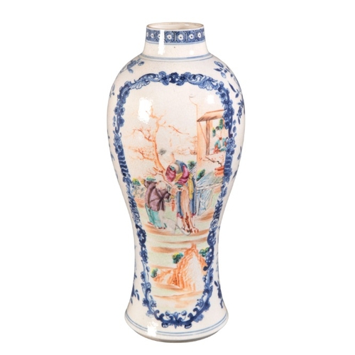 401 - A CHINESE SOFT-PASTE PORCELAIN FAMILLE ROSE BALUSTER VASE

Qing dynasty, decorated with figures in g... 