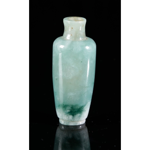 456 - A CHINESE JADE SNUFF BOTTLE

19th/20th century, of tapered cylindrical section, the pale jadeite wit... 