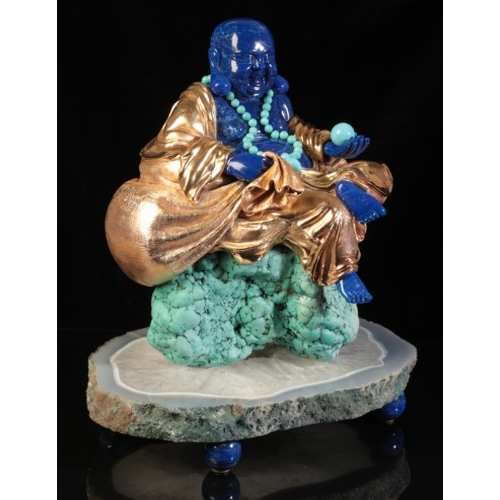 480 - LUIS ALBERTO QUISPE APARICIO (20TH CENTURY) A LAPIS LAZULI FIGURE OF BUDDHA

modelled seated on a tu... 