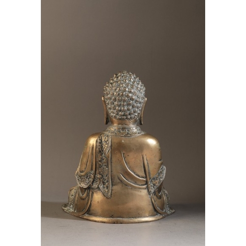 481 - A GILT BRONZE FIGURE OF BUDDHA

Ming dynasty, figured seated in dhyanasana, the right hand extended ... 