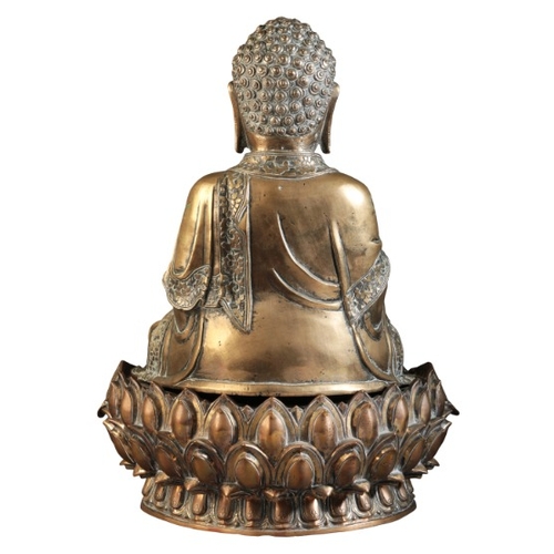 481 - A GILT BRONZE FIGURE OF BUDDHA

Ming dynasty, figured seated in dhyanasana, the right hand extended ... 