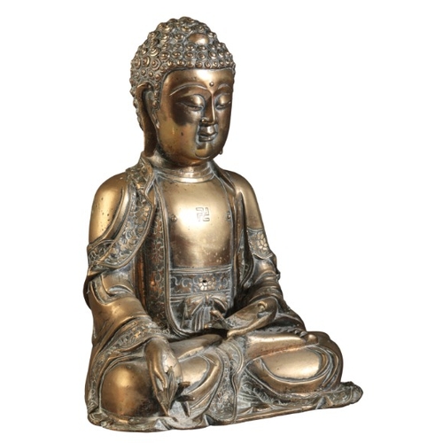 481 - A GILT BRONZE FIGURE OF BUDDHA

Ming dynasty, figured seated in dhyanasana, the right hand extended ... 