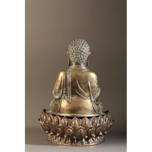 481 - A GILT BRONZE FIGURE OF BUDDHA

Ming dynasty, figured seated in dhyanasana, the right hand extended ... 