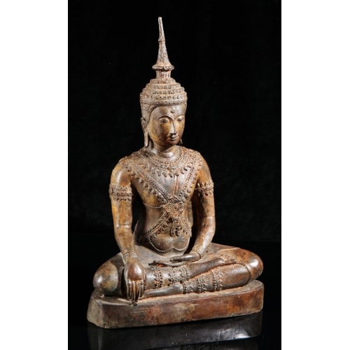 484 - A THAI BRONZE FIGURE OF SEATED BUDDHA

19th/20th century, cast seated with hands in bhumisparsha mud... 