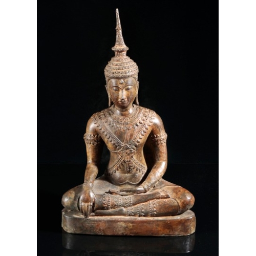 484 - A THAI BRONZE FIGURE OF SEATED BUDDHA

19th/20th century, cast seated with hands in bhumisparsha mud... 