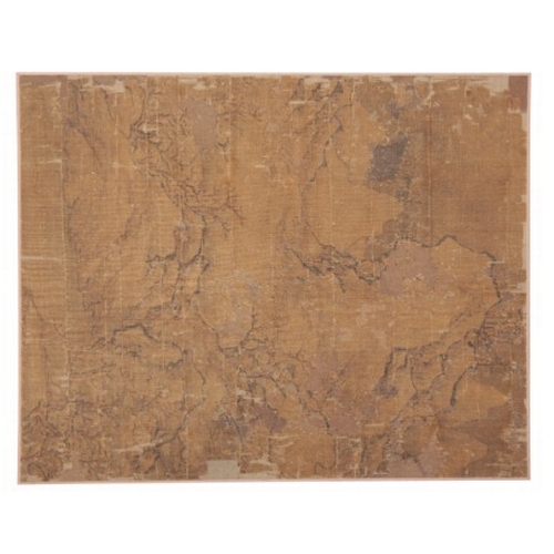 516 - A CHINESE SILK FRAGMENT

probably Ming dynasty on a later mount, depicting a mountainous landscape, ... 