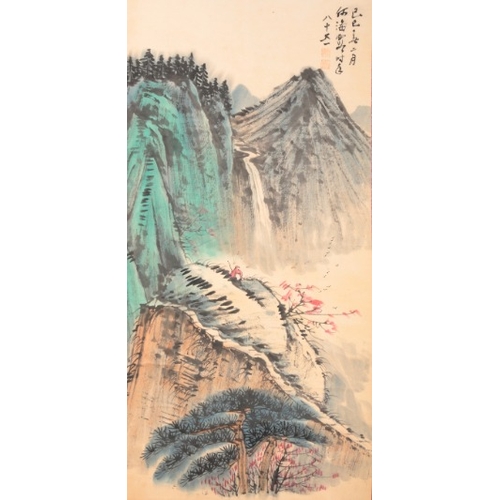 535 - CHINESE SCHOOL, 20TH CENTURY, A MOUNTAINOUS LANDSCAPE

with a figure to the centre, inscribed and wi... 