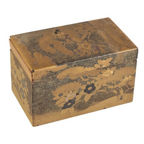 580 - A JAPANESE LACQUER BOX

Meiji, of rectangular form decorated with scrolling leafy tendrils and styli... 