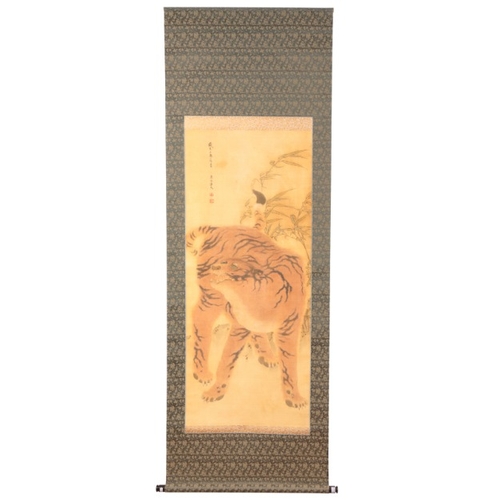 582 - JAPANESE SCHOOL, 19TH/20TH CENTURY, TWO SCROLLS

one depicting a tiger, inscribed and with seal mark... 