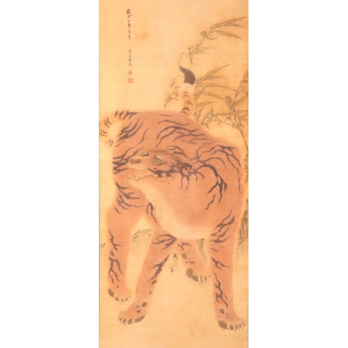 582 - JAPANESE SCHOOL, 19TH/20TH CENTURY, TWO SCROLLS

one depicting a tiger, inscribed and with seal mark... 