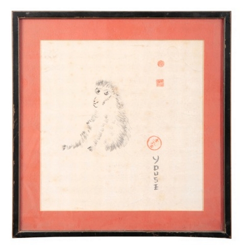 583 - JAPANESE SCHOOL, 20TH CENTURY, A SEATED MONKEY

signed lower right and with seal marks, 28cm x 27cm