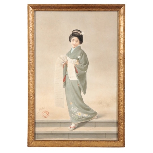 584 - JAPANESE SCHOOL, MEIJI PERIOD, TWO PORTRAITS OF GEISHA

both signed and with seal marks lower left, ... 