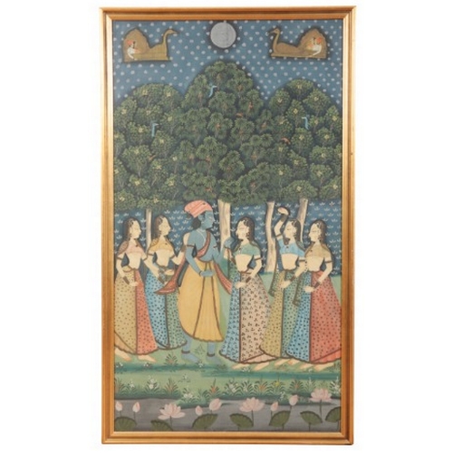 595 - INDIAN SCHOOL, 19TH/20TH CENTURY

painted on silk, depicting Lord Krishna surrounded by female devot... 