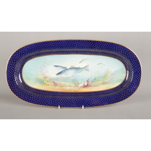 15 - A 'SPODE COPELAND'S CHINA' FISH SERVICE HAND-PAINTED BY J FENN

all with cobalt blue perimeters with... 