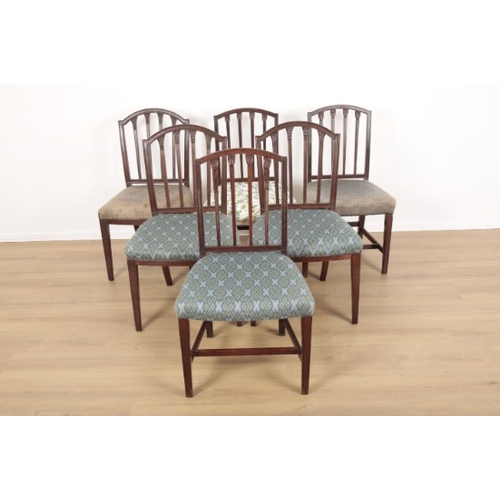 161 - A SET OF SIX 19TH CENTURY MAHOGANY DINING CHAIRS OF SHERATON STYLE

with arched crest rails and leaf... 