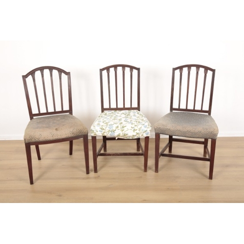 161 - A SET OF SIX 19TH CENTURY MAHOGANY DINING CHAIRS OF SHERATON STYLE

with arched crest rails and leaf... 