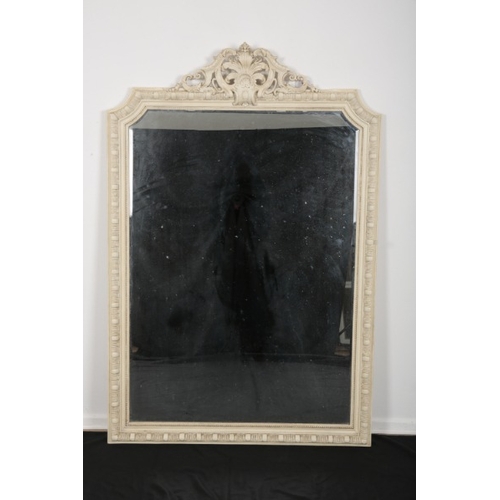 163 - A MODERN CREAM PAINTED MIRROR OF EIGHTEENTH CENTURY STYLE

with leaf cresting, ovolo border and beve... 