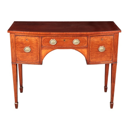 207 - A LATE GEORGE III MAHOGANY BOWFRONT SIDEBOARD

of Sheraton design, the satinwood strung top over an ... 