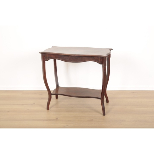 27 - AN EDWARDIAN ROSEWOOD AND MARQUETRY OCCASIONAL TABLE

the shaped top inlaid with a central floral pa... 