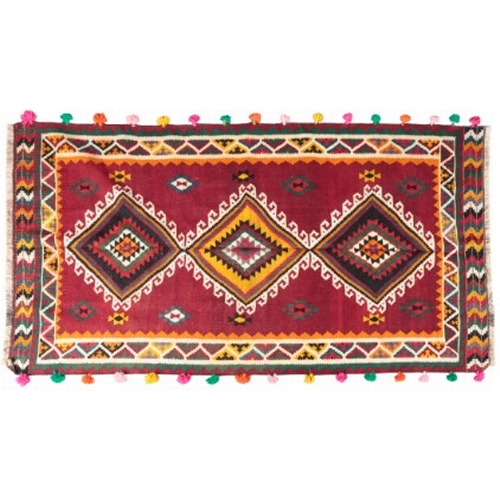 40 - A SOUTH WEST PERSIAN QASHGAI KILIM

woven in colours with three hooked lozenge medallions, on a crim... 