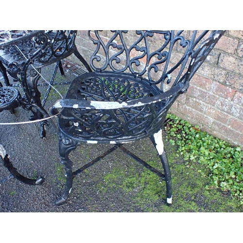 1 - A CAST METAL GARDEN TABLE AND FOUR ARMCHAIRS

Victorian style (for repainting)