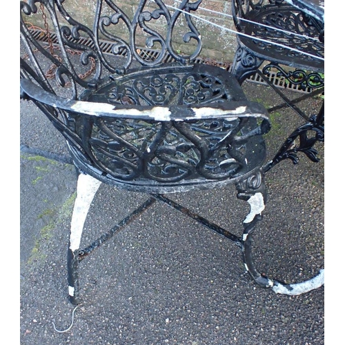 1 - A CAST METAL GARDEN TABLE AND FOUR ARMCHAIRS

Victorian style (for repainting)