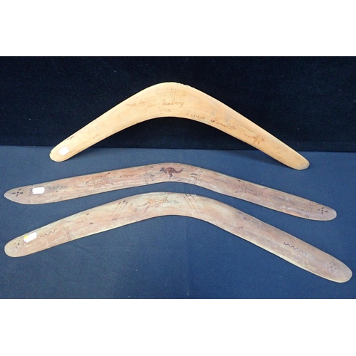 119 - THREE AUSTRALIAN ABORIGINAL BOOMERANGS

two inscribed 'Muddie Duddie Tribe, Murray River' (3)