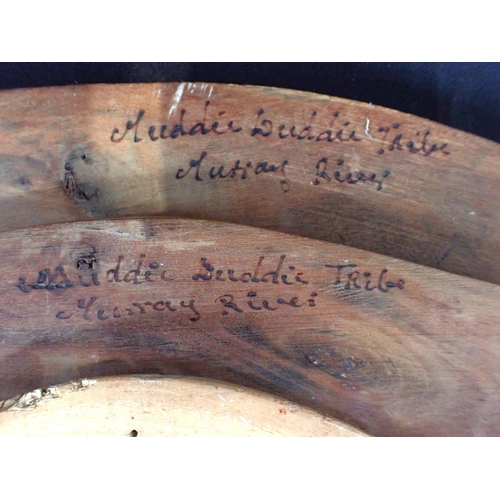 119 - THREE AUSTRALIAN ABORIGINAL BOOMERANGS

two inscribed 'Muddie Duddie Tribe, Murray River' (3)