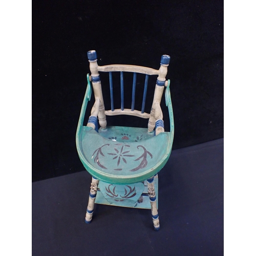 120 - A DOLLS POLYCHROME PAINTED METAMORPHIC HIGH CHAIR

with abacus to the table, 50cm high