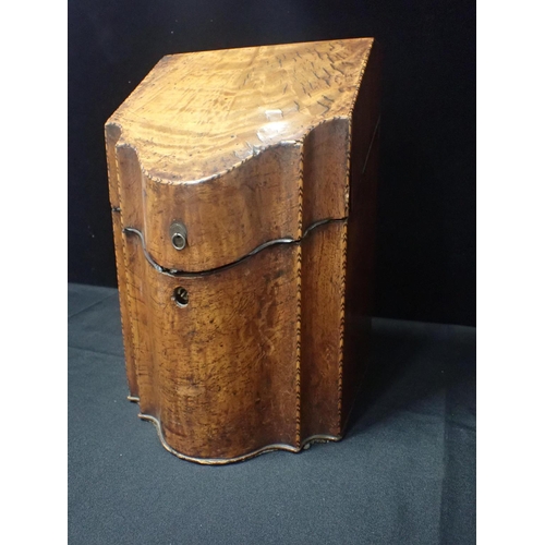 126 - A GEORGE III MAHOGANY KNIFE BOX

with chevron stringing 36cm high (keyhole escutcheon missing, inter... 