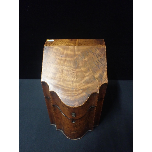 126 - A GEORGE III MAHOGANY KNIFE BOX

with chevron stringing 36cm high (keyhole escutcheon missing, inter... 