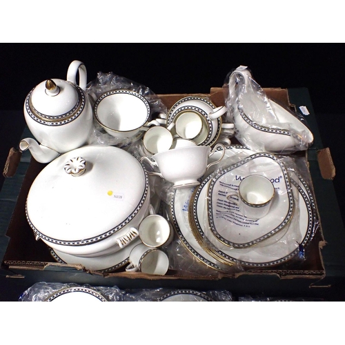 129 - WEDGWOOD: A 'ULANDER' DINNER SERVICE, FOR SIX

including coffee pot etc, some unused in wrapping bag... 