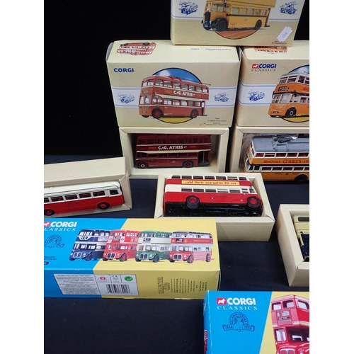 177 - EIGHT BOXED CORGI CLASSICS DIECAST BUS MODELS

including 'Sunbeam Trolleybus Reading' with one empty... 