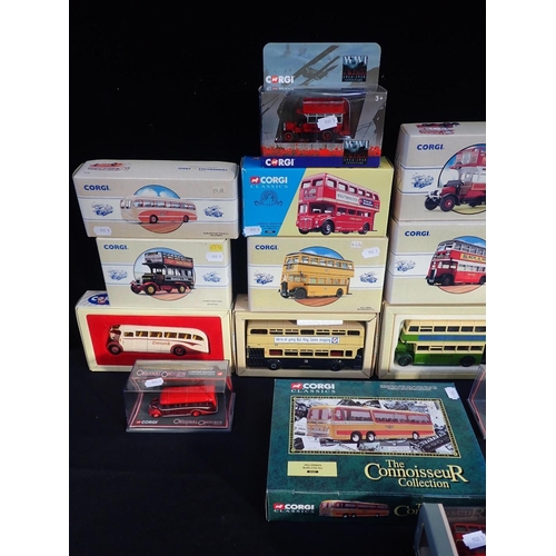 180 - A COLLECTION OF CORGI DIE CAST BUSES AND COACHES

various eras, styles and operators, including Clas... 