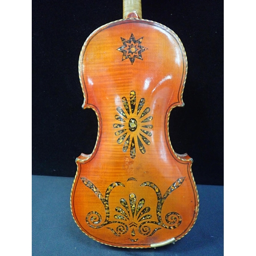 212 - TWO CASED VIOLINS, ONE BEARING THE LABEL OF A PARIS MAKER 1805

the Paris labelled violin with decor... 