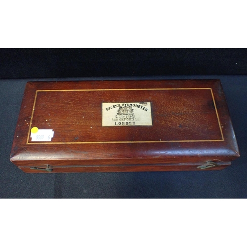 247 - A MAHOGANY CASED 'SYKES'S HYDROMETER' (SIKES), BY LOFTUS, LONDON

(hinges a/f)