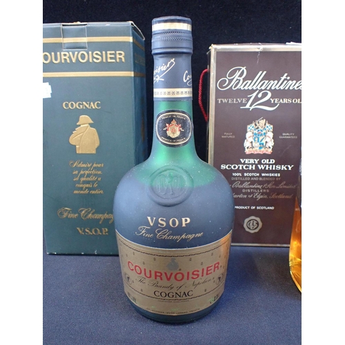 249 - COURVOISIER COGNAC

a 70cl bottle, together with a 70cl bottle of Ballantine's 12 y.o. Blended Scotc... 