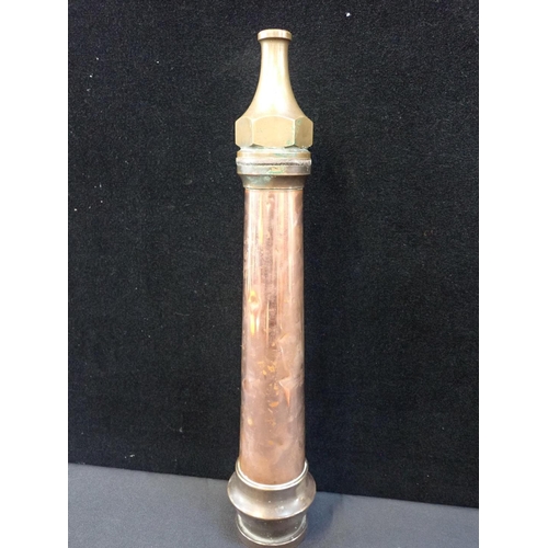 261 - A COPPER AND BRASS FIRE HOSE NOZZLE

45cm long, and a 19th century Constable's truncheon (paint very... 