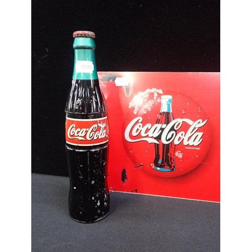 29 - A COCA-COLA ADVERTISING BOTTLE-SHAPED FRIDGE HANDLE

and perspex advertising sign (wear)