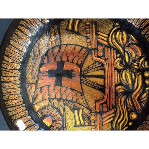 318 - LARGE POOLE POTTERY AEGEAN DISH

painted with a ship design, 41 cms diam