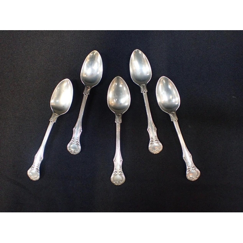 377 - A SET OF SIX SILVER TEASPOONS BY T. COX SAVORY

London 1829, and five other silver teaspoons