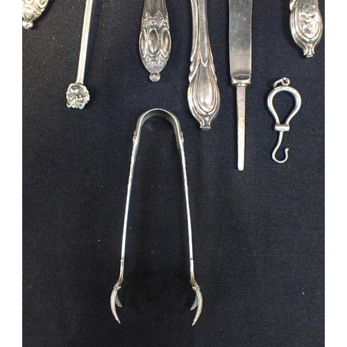 378 - A SILVER CHRISTENING KNIFE AND SPOON BY GEORGE UNITE

another similar, a folding silver button hook,... 