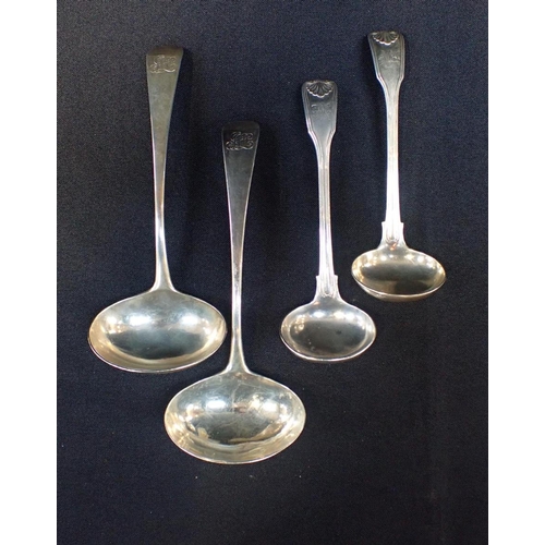 389 - A PAIR OF SILVER SAUCE LADLES BY PETER, ANN AND WILLIAM BATEMAN

London 1803, and another pair of la... 