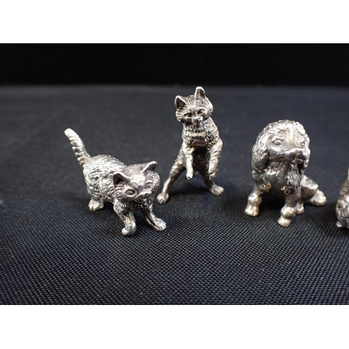 390 - TWO SILVER KITTENS, A SILVER RABBIT AND A SILVER PLATED DOG