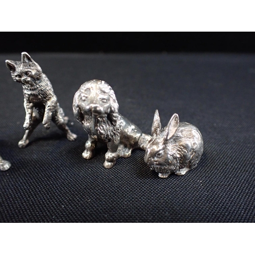 390 - TWO SILVER KITTENS, A SILVER RABBIT AND A SILVER PLATED DOG