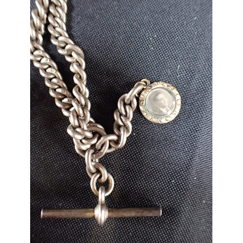 412 - A SILVER POCKET WATCH AND CHAIN