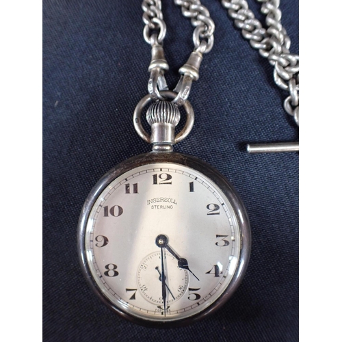 412 - A SILVER POCKET WATCH AND CHAIN