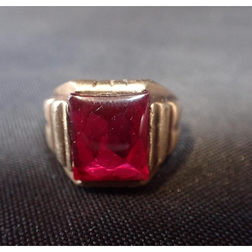 419 - A 10k GOLD RING

with large red stone